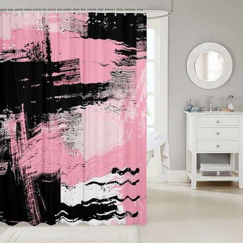 Feelyou Black Pink Bath Curtain Set for Boys Teens - Modern Design 72x72