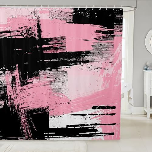 Feelyou Black Pink Bath Curtain Set for Boys Teens - Modern Design 72x72