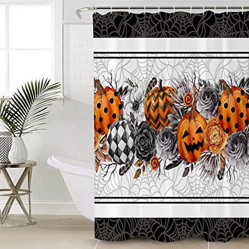 Halloween Orange pumpkin waterproof shower curtain set with hooks