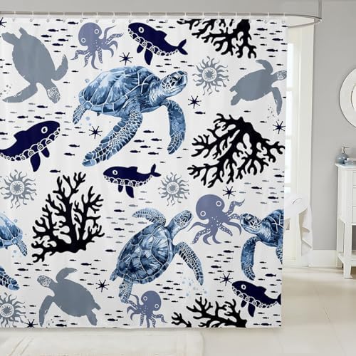 Feelyou Sea Turtle Bath Curtain 72x72 Fun Ocean Theme Waterproof Machine Washable