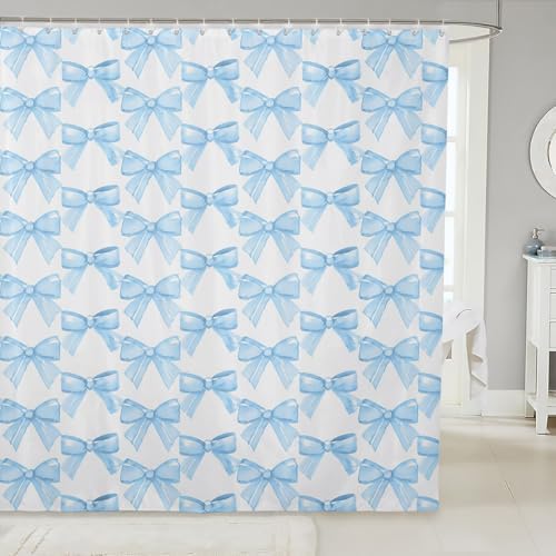Feelyou Watercolor Blue Bow Bath Curtain
