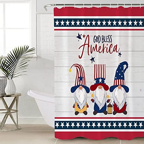 Waterproof Shower Curtain with Hooks and Patriotic Stars Design
