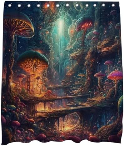 OTRANTO Fun Mushroom Forest Shower Curtain Set
