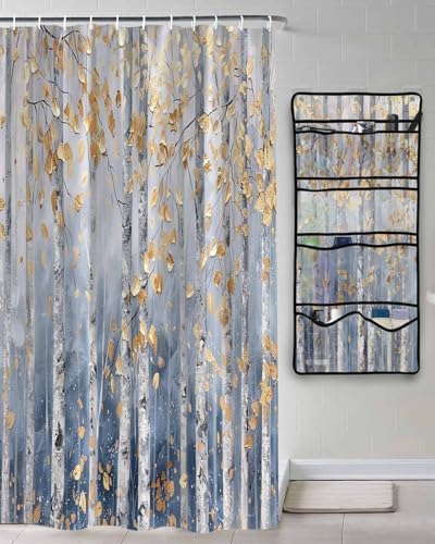 EZON-CH Nostalgic Yellow Shower Curtain Organizer