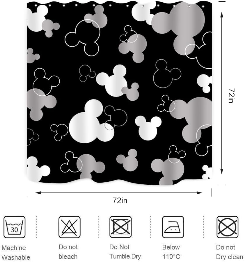 Mouse Head Shower Curtain for Children Black Background with Cartoons