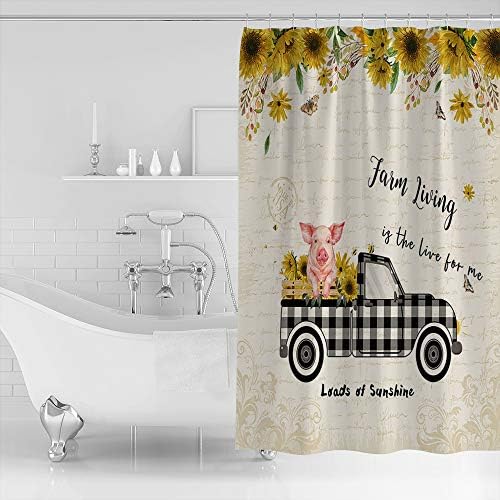 Waterproof Bathroom Curtain Set Buffalo Check Plaid with 12 Hooks TocaHome