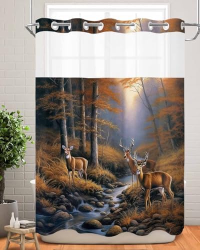 YESOF66 Sunset Forest Waterproof Shower Curtain Set No Hooks