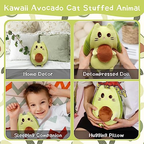 Cuddle on the Go - Cat Stuffed Animal Avocado Pillow for Kids