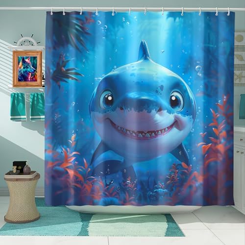 4 Piece Shark Shower Curtain Set for Kids