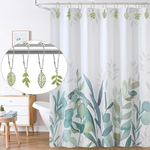 Elegant Leaf Shower curtain hooks - Green Metal Rustproof Set of 12