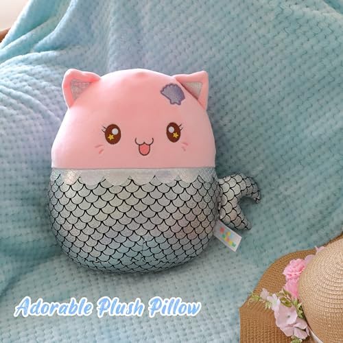 12 Mermaid Cat Plush Pillow - Soft Cuddly