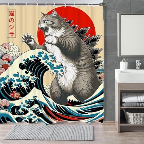LGF BSC Funny Japanese Cat Shower Curtain