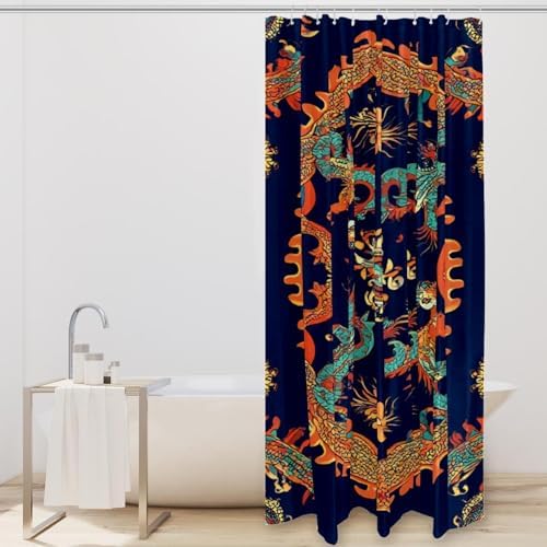 Elegant 12-Hook Waterproof shower curtain with dragon pattern