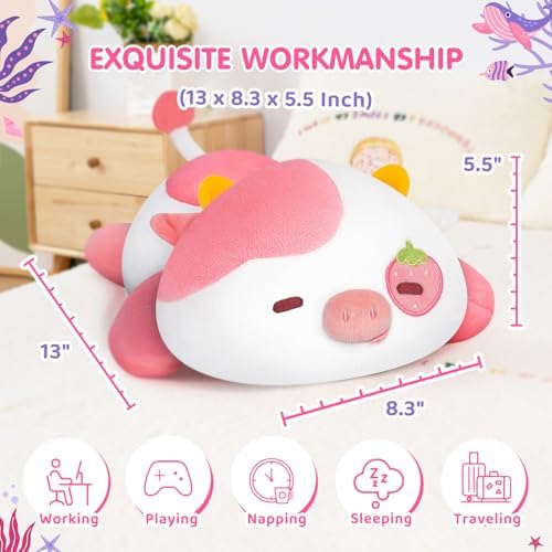 Mewaii Cute Cow Plush Pillow Kawaii Strawberry Cuddle Comfy for Kids Girls