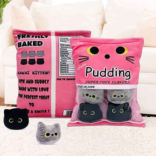 Cute Black Cat Plush Toy Bag 6pc Pink