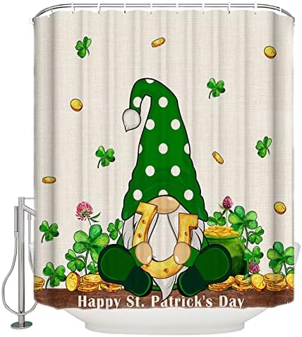 Waterproof Irish Gnomes Green Clover Shower Curtain