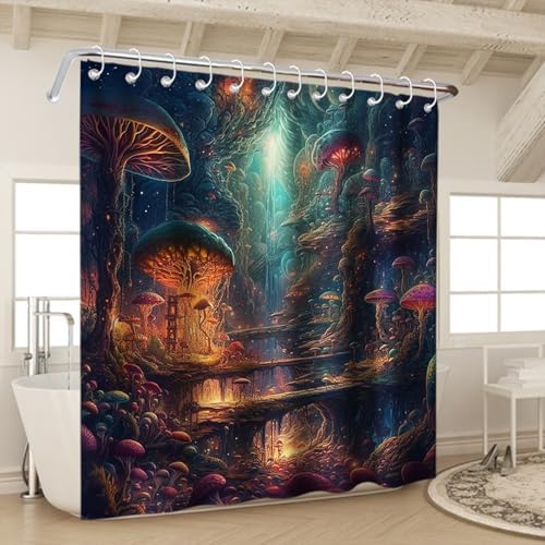 OTRANTO Fun Mushroom Forest Shower Curtain Set