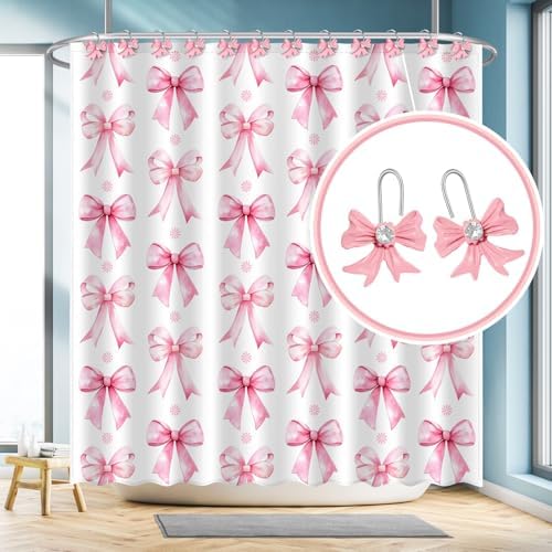 AmaAccess 12PCS Pink Bow Knot Decorative Shower curtain Hangers