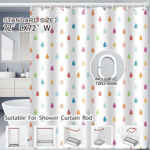 Retro Cute Kids Shower Curtain Set with Raindrop Design
