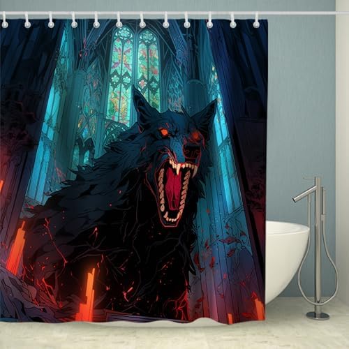 OTRANTO Funny Wolf Bathroom Shower Curtain Waterproof Durable Modern Design 72x72 inches