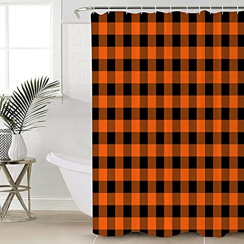 Stylish Black Orange Buffalo Check Shower Curtain
