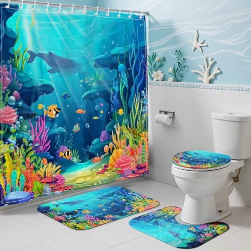 4pc Ocean shower curtain set kids