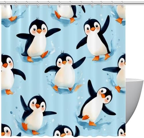 Joyful Penguins Waterproof Shower Curtain Set