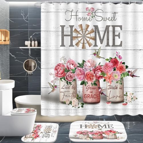 Home Sweet Bathroom Set with Red Rose Peony Style