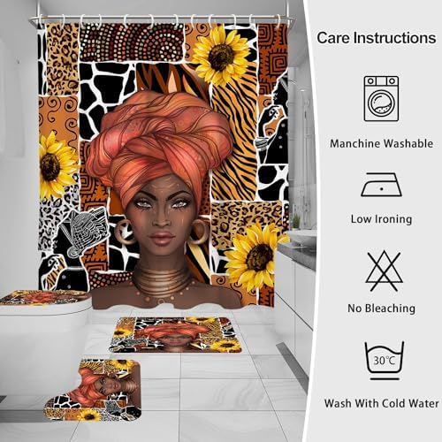 Elegant African-Inspired Black Woman Shower Curtain Set