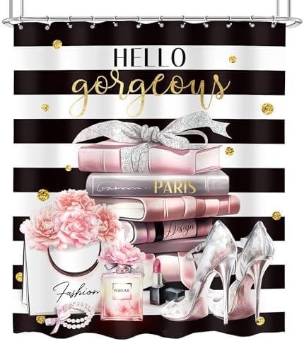Cinbloo Black Pink Bathroom Shower Curtain Set