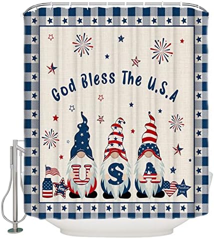 TocaHome 4th of July Gnome Shower Curtain 36x78 Inch