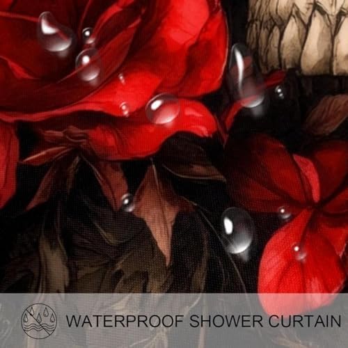 Bird Skull Vintage Clock Roses Shower Curtain