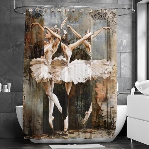 Three Girls Dancing Bath Shower Curtain Set with Stainless Steel Hooks