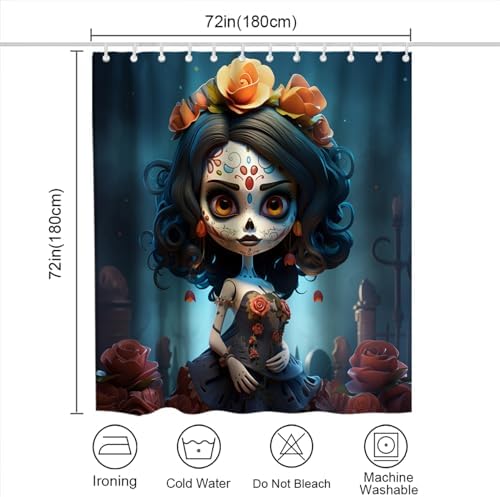 Zombie Girl Halloween Skull Shower Curtain Set