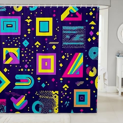 Retro 80s Shower Curtain with Geometric Pattern