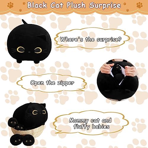 Black Cat Stuffed Animal with Four Squishy Babies