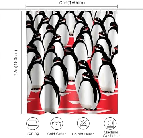 OTRANTO Black and White Penguin Shower Curtain Set