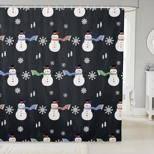 Feelyou Christmas Bath Curtain 72x72 Snowman Snowflake Shower Curtain Set Dark Grey