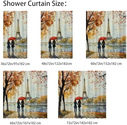 VAPOKF Girls Paris Tower Print Shower Curtain Set with 10 Hooks 66x72 in