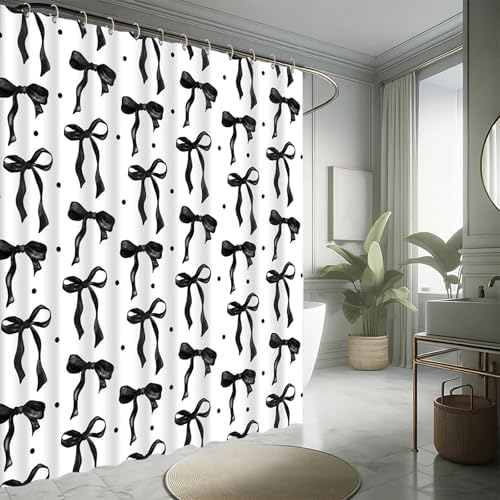 Adorable Black and White Bow Shower Curtain