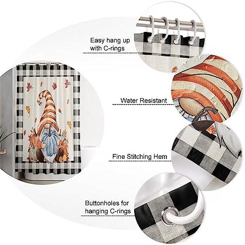 TocaHome Fall Pumpkins Waterproof Shower Curtain Set 36x78 inches