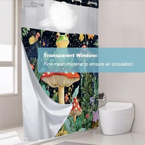 Cute Frog Shower Curtains Waffle Fabric Waterproof No Hook