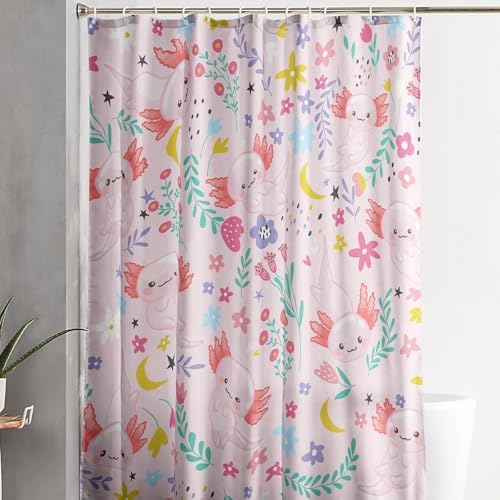 Qoomo Cartoon Axolotl Pink Bath Shower Curtain 72x72 inches