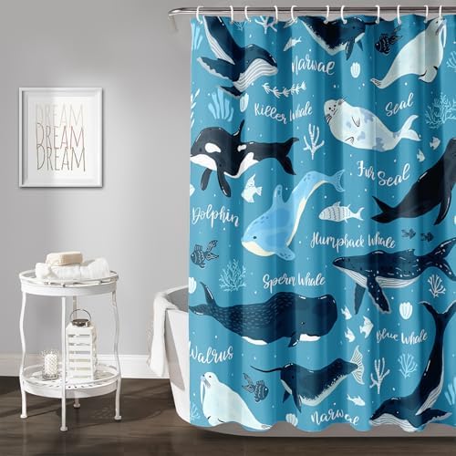 QOOMO Whales Seals Shower Curtain 72x72