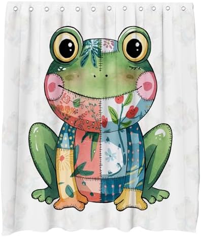 Cute Kids Shower Curtain Set for Toddlers Boho Frog Design