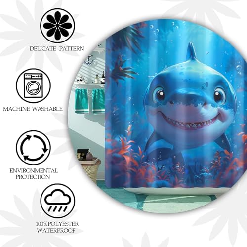 4 Piece Shark Shower Curtain Set for Kids