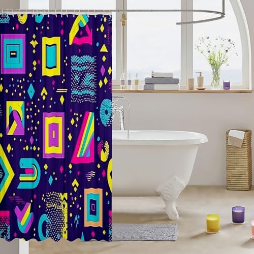 Retro 80s Shower Curtain with Geometric Pattern