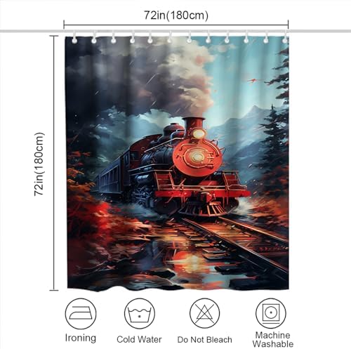 Antique Steam Engine Shower Curtain Red Train Nagarcoloka