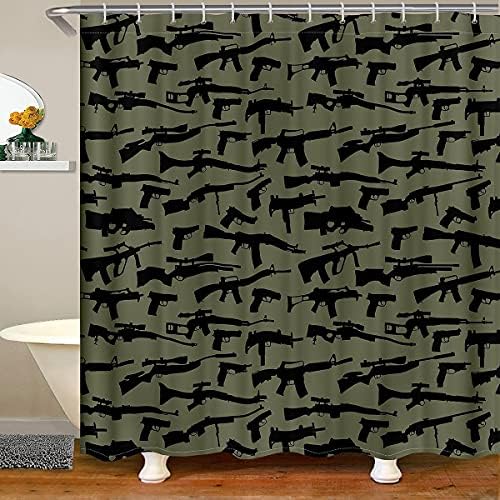 Erosebridal Machine Gun Shower Curtain 72x72 Army Green 1