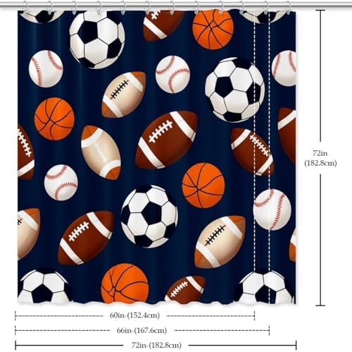 VAPOKF Basketball Baseball Rugby Football Shower Curtain Set 60x72 inches Waterproof Durable